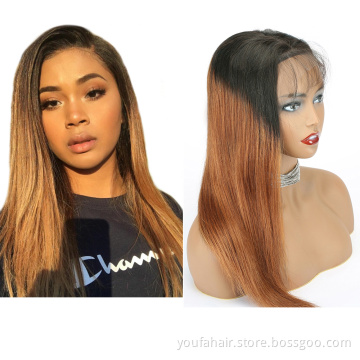 12A Brazilian Virgin Human Hair Ombre Colored 1b/30 Blonde Transparent Lace Frontal Wigs Pre Plucked Remy 13x4 HD Lace Front Wig